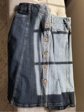 Women’s Denim Button-Front Skirt Blue Distressed knee length Comfy 14 Large Hot
